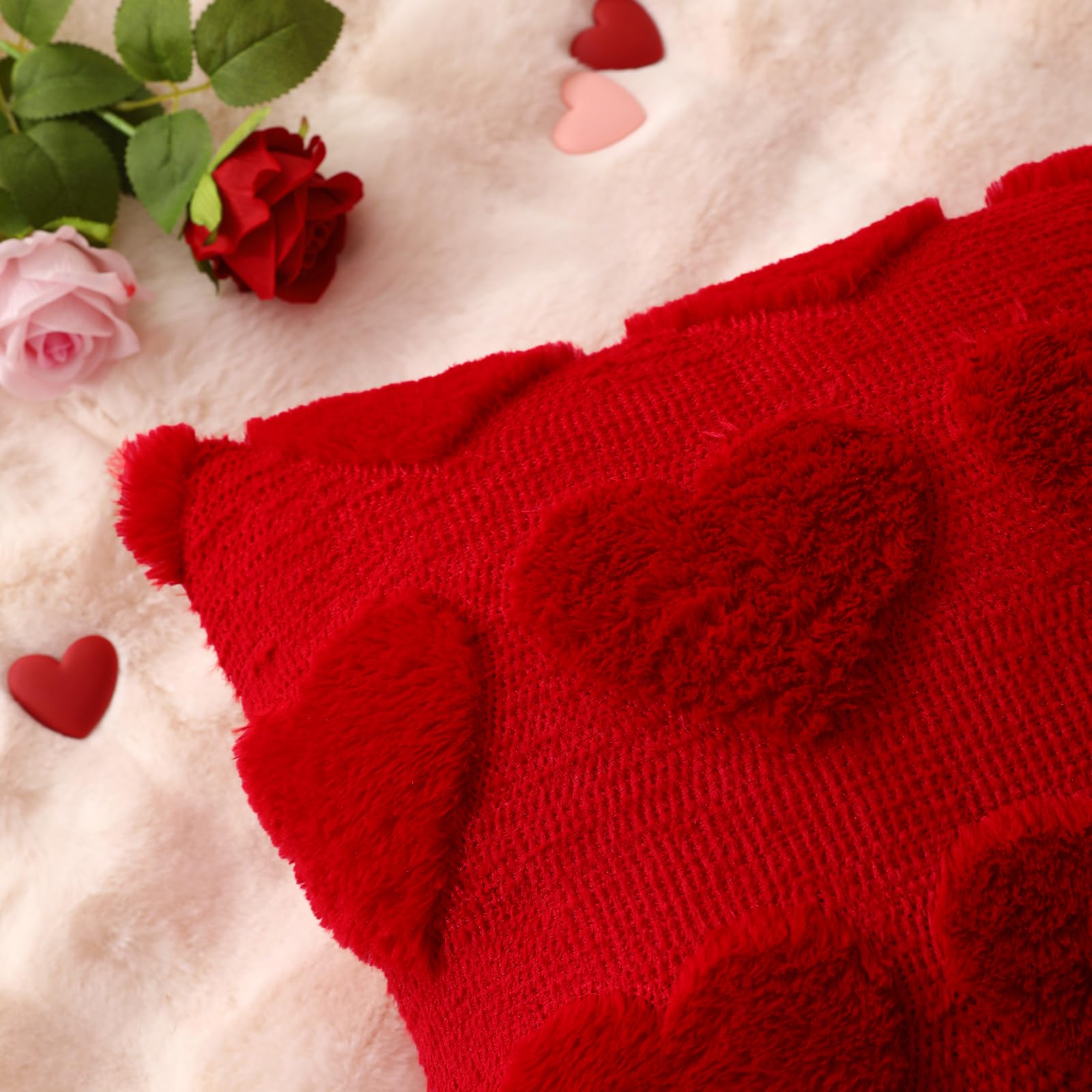 Valentine's Day Throw Pillow Covers 18x18 Inch Set of 2 - Soft Plush Faux Fur Heart-Shaped Decorative Pillow Cases for Couch, Sofa, Living Room & Bedroom Decor - Perfect for Romantic Home Decor, Anniversary Gifts & Cozy Winter Accents