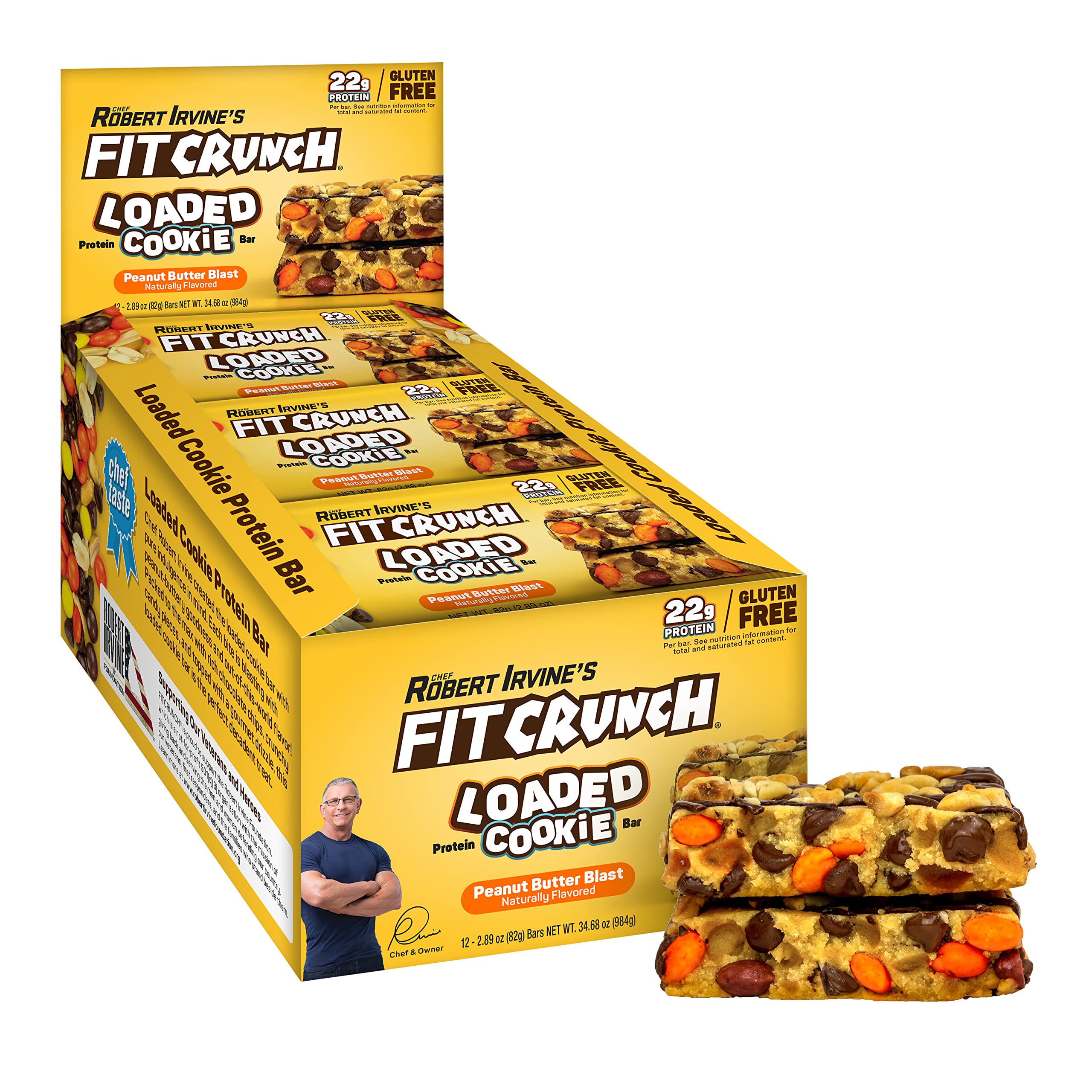 FITCRUNCH Loaded Cookie Protein Bar - High Protein, Gluten Free, Low Sugar, 12 Pack Peanut Butter Flavor - Perfect for Post-Workout Recovery, Gym Snacks & Healthy On-the-Go Nutrition