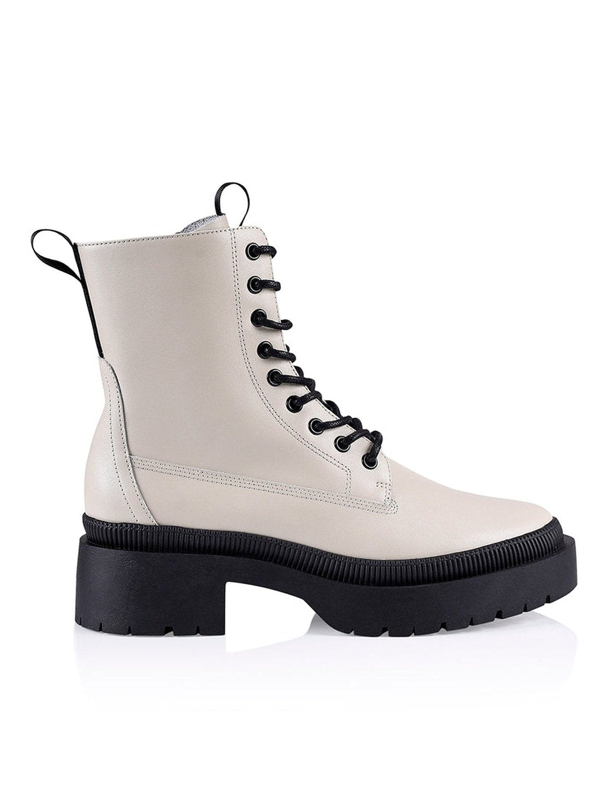 Orlando Combat Chunky Boots - Cream Leather Platform Boots for Women, Stylish & Comfortable for Casual Outfits, Streetwear & Night Out