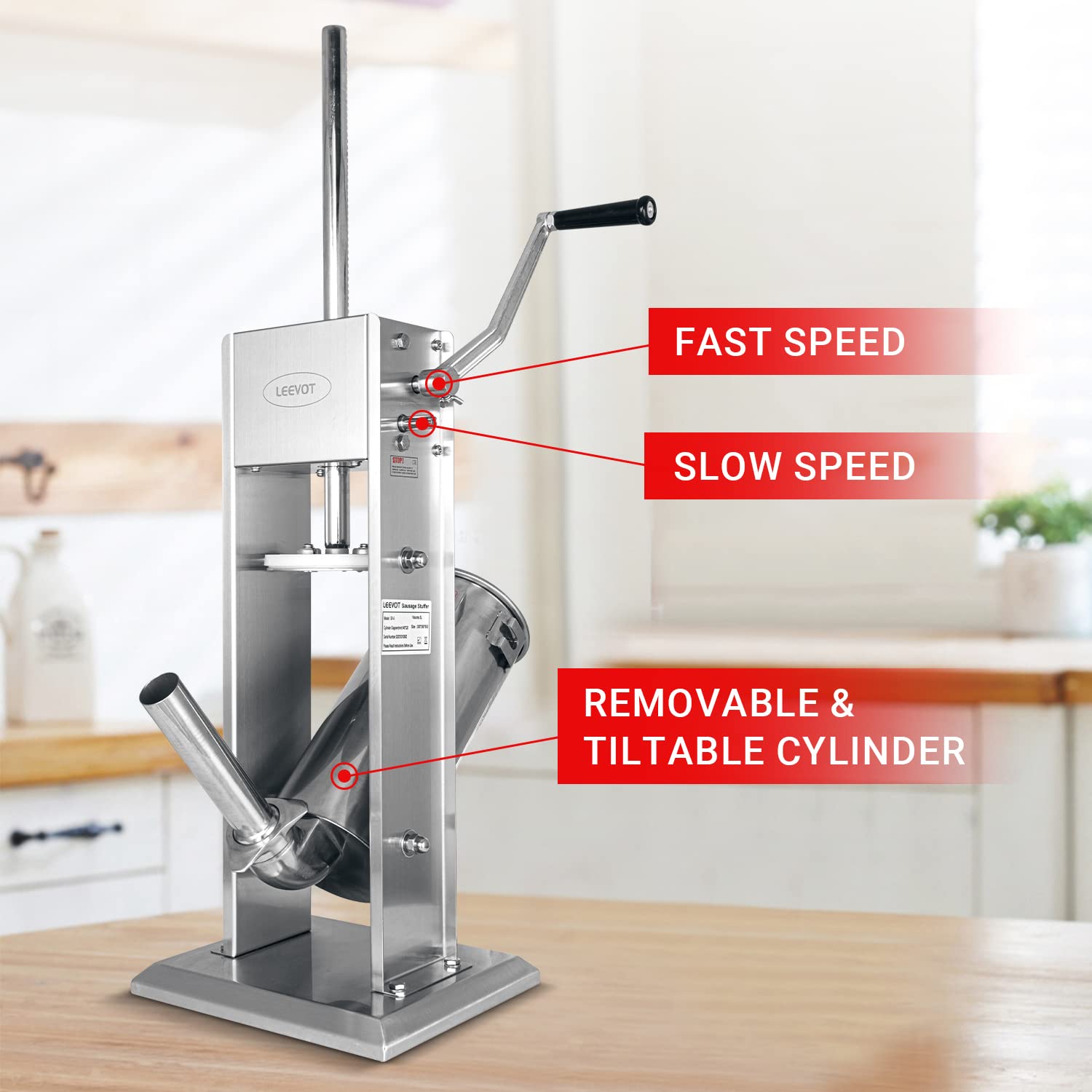 **5L/11Lb Stainless Steel Sausage Stuffer Maker - 304 Grade, 2-Speed Adjustable with 4 Filling Tubes (Silver) - Perfect for Home Kitchen, BBQ, Hunting & Sausage Making**