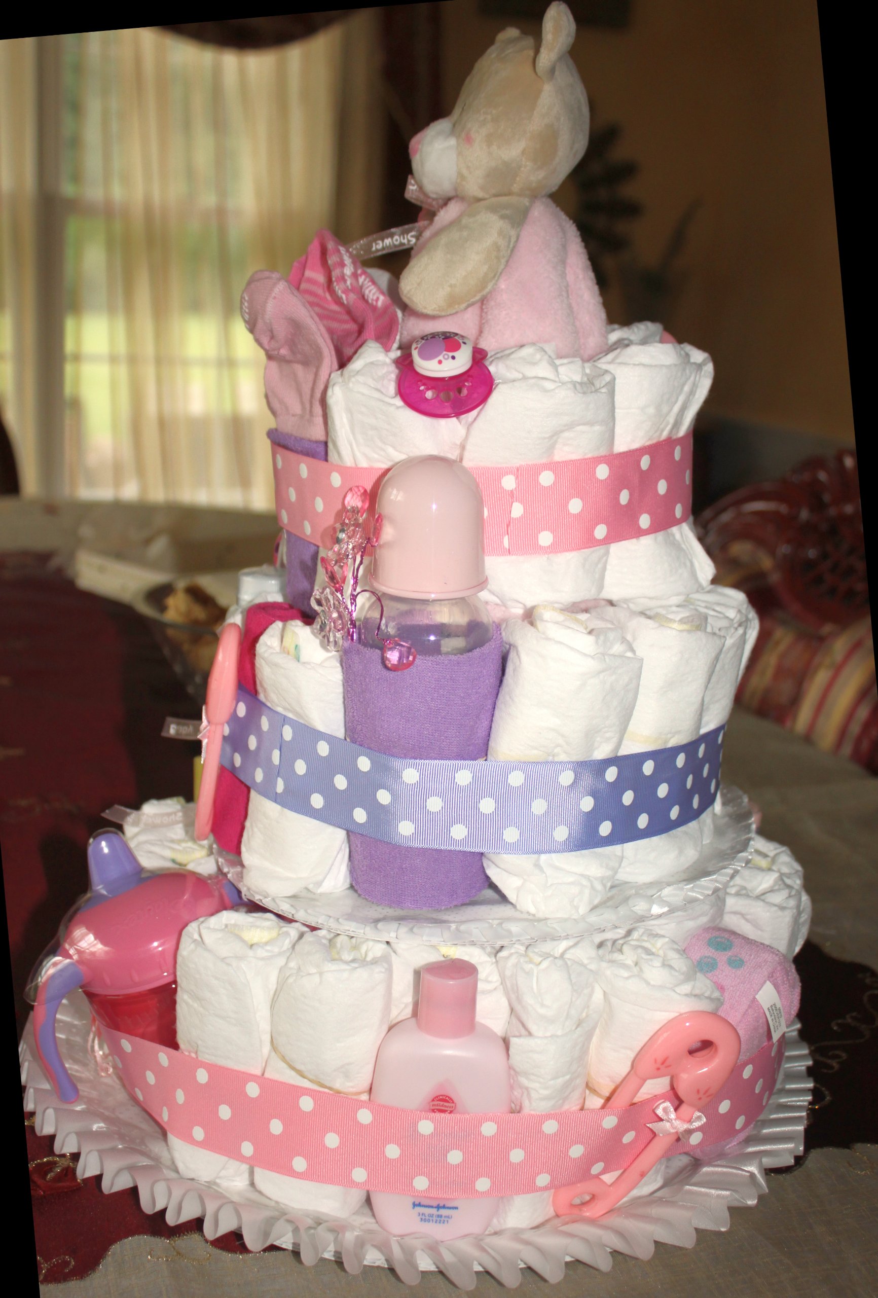 3-Tier Pink Baby Diaper Cake with Essential Newborn Girl Supplies - Perfect for Baby Showers, Gender Reveals & Nursery Decor