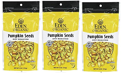 Eden Foods Organic Dry Roasted Pumpkin Seeds 4oz (3-Pack) – Healthy Snack for Salads, Trail Mix & Baking – Non-GMO, Gluten-Free