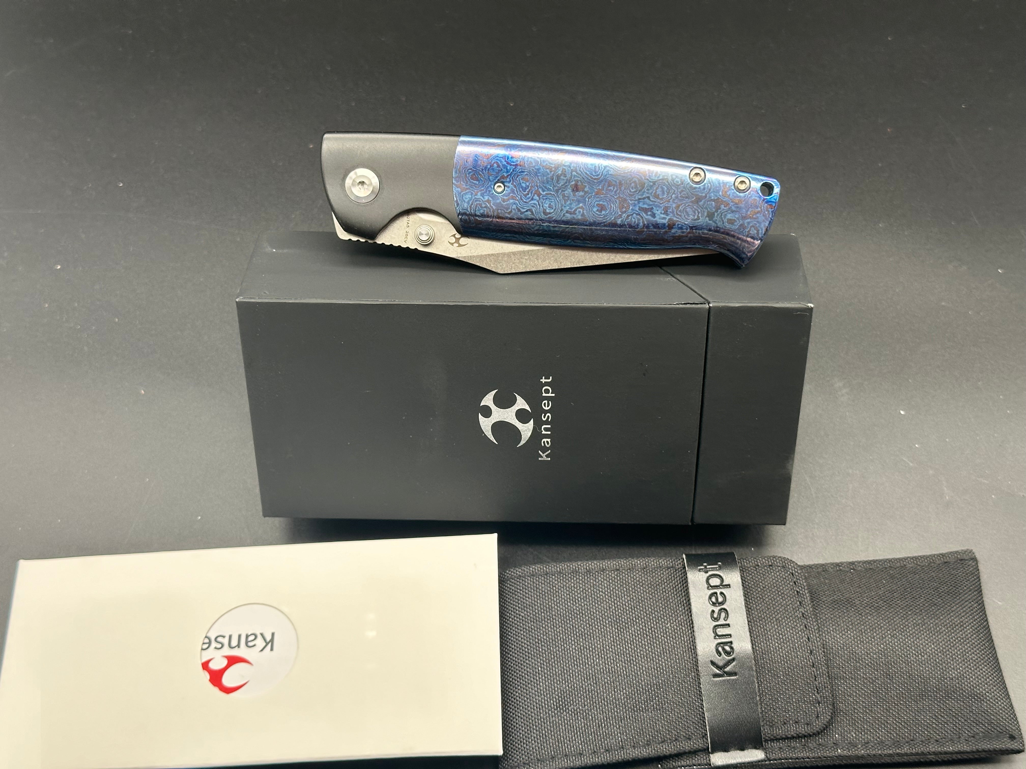 KANSEPT SHIKARI Folding Knife - Black Titanium & Timascus Handle, 20CV Steel Plain Edge (Model K1027A5) | EDC, Outdoor Survival, Camping & Everyday Carry