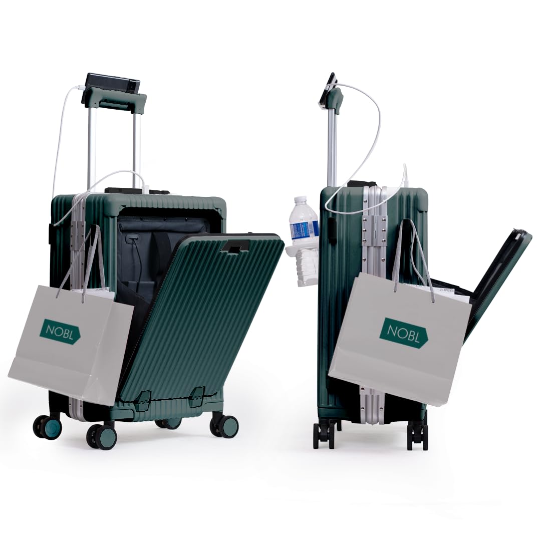 Nobl Travel Zipperless Carry On Suitcase 22x14x9 - Unbreakable Polycarbonate Shell with Aluminum Frame, TSA Approved Locks & 360° Spinner Wheels - Airline Approved Cabin Luggage for Business Trips & Weekend Getaways (Green)