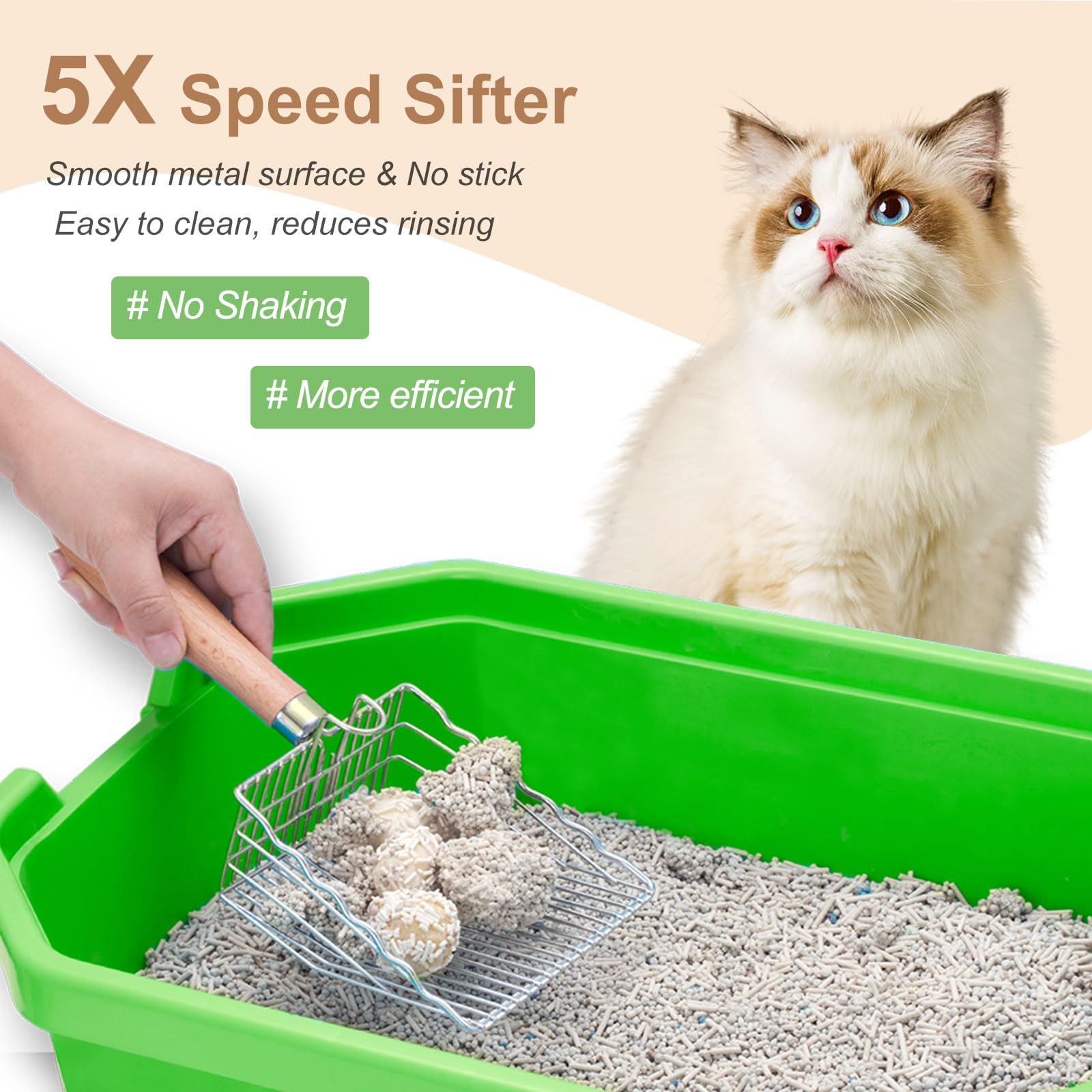 Premium Stainless Steel Cat Litter Scoop with Long Handle - Non-Stick, Durable Kitty Litter Box Scooper for Easy Cleaning | Perfect for Multi-Cat Households & Odor Control
