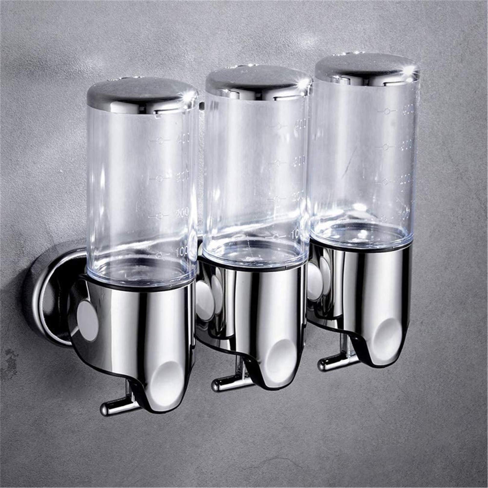 Triple Manual Shower Dispensers Wall Mount - 3X 500ml Shampoo, Body Wash & Conditioner Soap Dispensers - Damage-Free T-Bar Metal Pump with 3 Chambers (Clear) - Perfect for Bathroom, Home & Hotel Use