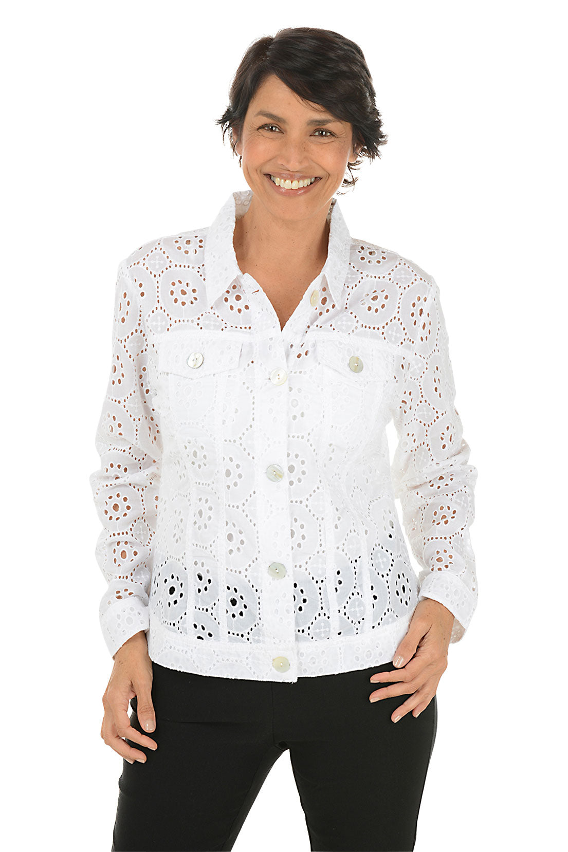 Eyelet Cotton Button Front Jacket for Women - Stylish Casual Outerwear for Spring & Summer | Perfect for Beach Cover-ups, Brunch Outfits, and Weekend Getaways