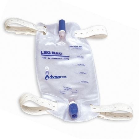 Dynarex 4281 Urinary Leg Bag with Anti-Reflux Valve - 600mL Vinyl - 1 Count - Ideal for Post-Surgery, Travel & Mobility Needs