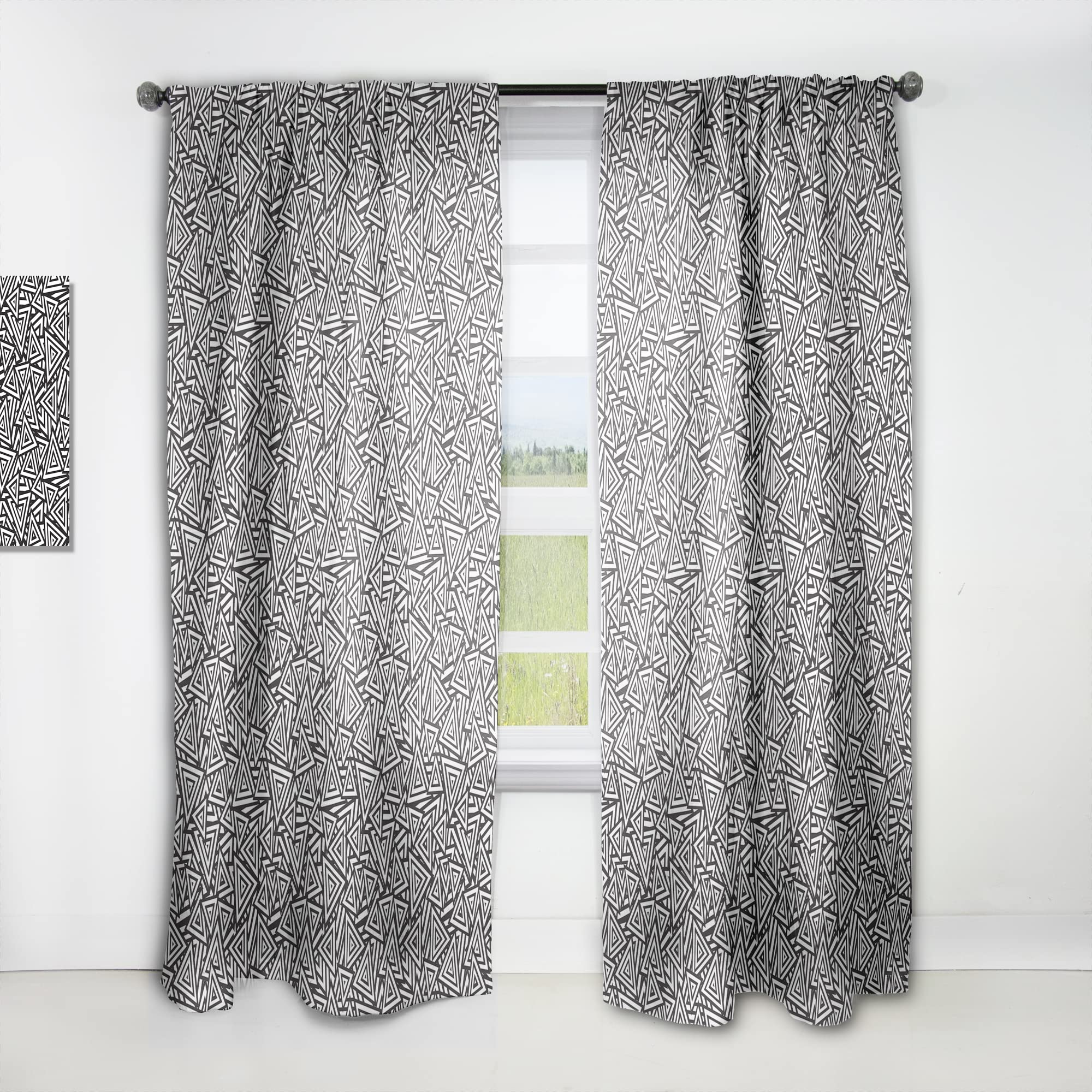 DesignQ Black and White Geometric Triangle Pattern Thermal Insulated Curtains - Single Panel 52x108 Inches for Bedroom & Living Room - Light Blocking, Noise Reducing, Energy Saving Window Drapes