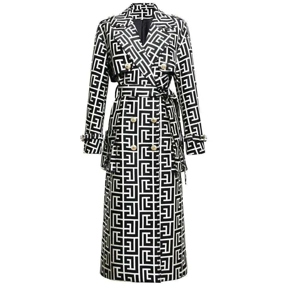 Fashionable Belted Print Women's Trench Coat - Stylish Long Jacket for Fall & Winter | Office Wear, Casual Outfits & Date Night Dresses