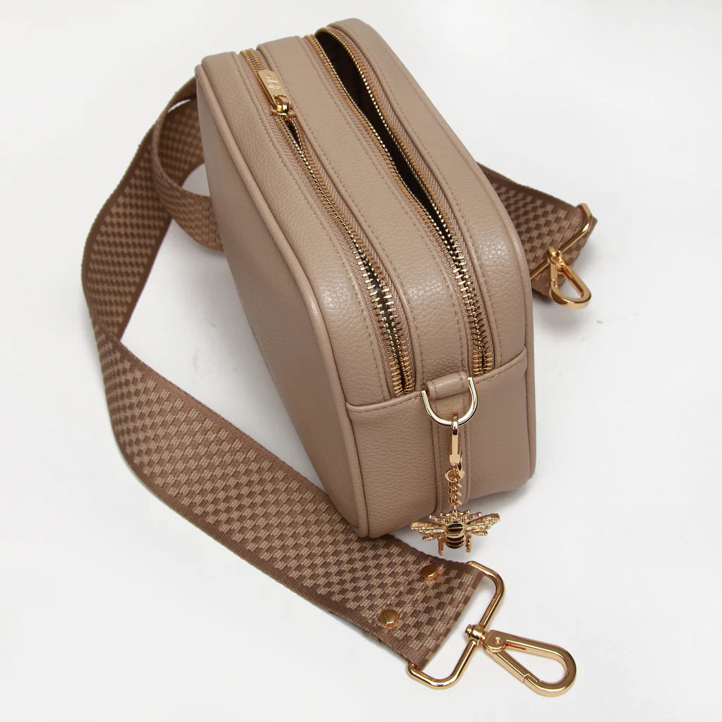 Alice Wheeler Soho Camera Crossbody Bag for Women - Stylish Stone Color Leather Shoulder Purse | Perfect for Travel, Daily Use & Photography Enthusiasts