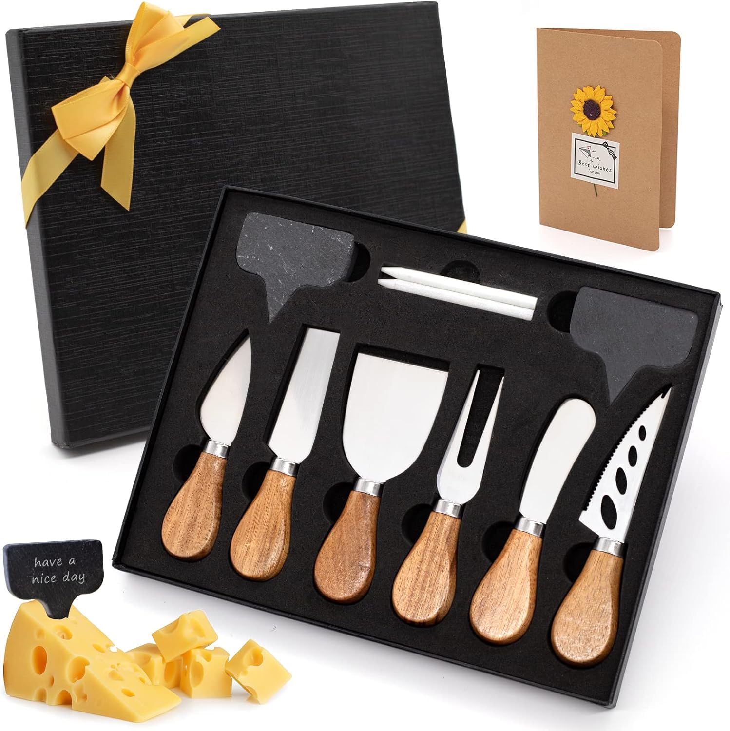 Premium Stainless Steel Cheese Knives Set - 6-Piece Cheese Slicer, Cutter, Fork & Spreader for Charcuterie Boards | Perfect for Wine Parties, Cheese Tasting & Gourmet Entertaining