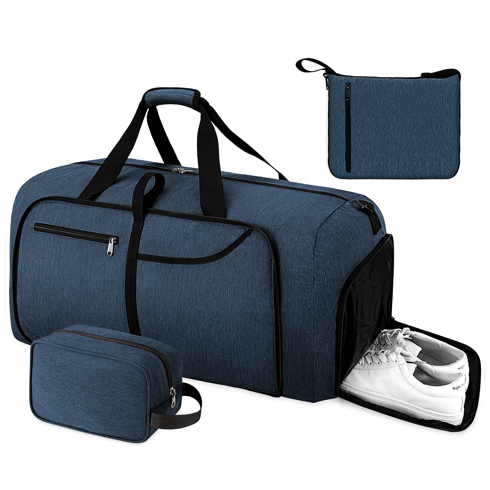 40L Foldable Travel Duffel Bag for Men & Women - Waterproof Weekender Gym Bag with Shoe Compartment & Toiletry Pouch - Perfect for Sports, Overnight Trips & Weekend Getaways (Blue)
