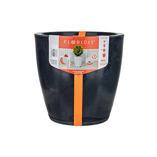 Black Marble Resin Planter with Drainage Hole & Saucer - Large 18.11x17.72in (13.17 gal) Indoor/Outdoor Flower Pot for Home, Garden, Patio & Office Decor | Amsterdan Floridis Design