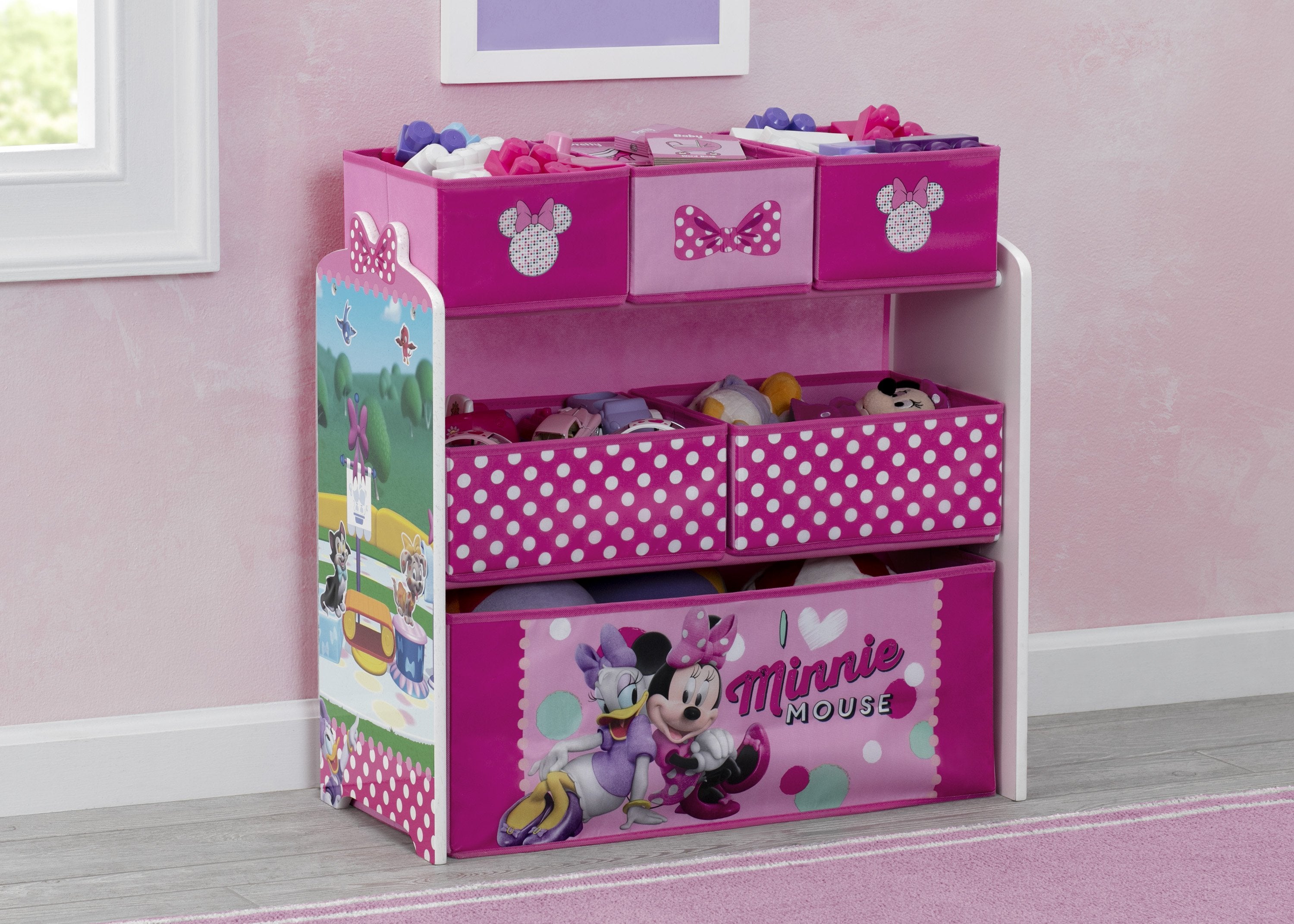 Minnie Mouse 6 Bin Toy Organizer with Storage Baskets - Kids Room Organization for Toys, Books & Crafts - Perfect for Playrooms, Bedrooms & Daycare Centers