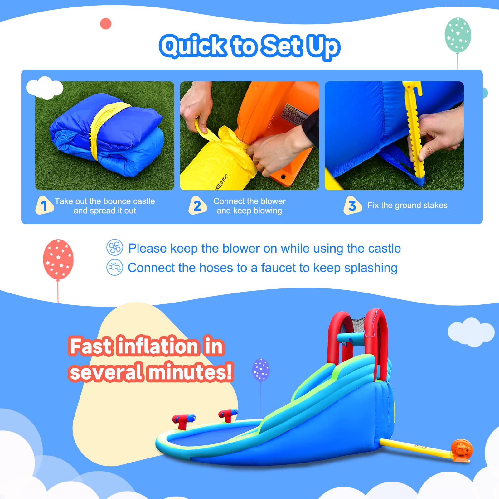 HONEY JOY Inflatable Water Slides for Kids - Bounce House with Long Slides, Climbing Wall, Splash Pool & Water Cannons | Backyard Water Park for Summer Fun | Perfect for Birthday Parties, Family Gatherings & Outdoor Play (Blower Not Included)
