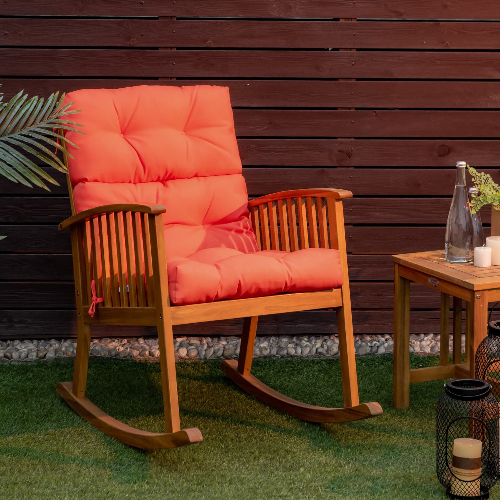 **Tangkula High Back Patio Chair Cushion Set of 2 - Tufted Non-Slip Rocking Glider Replacement Seat Pads with Ties for Indoor & Outdoor Wicker Furniture (Orange) - Perfect for Porch, Garden, and Poolside Relaxation**