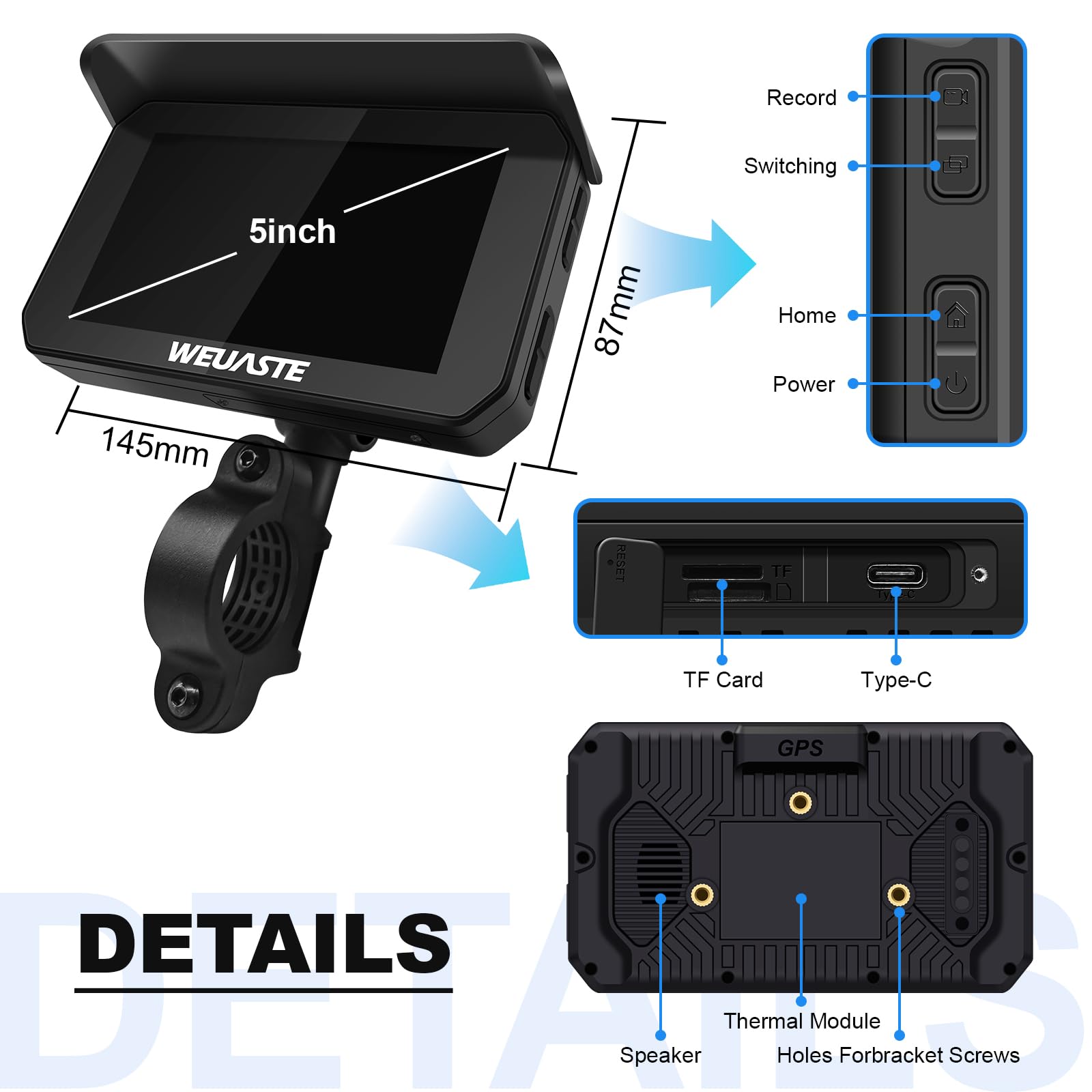 5 Inch Motorcycle GPS Navigation with Wireless CarPlay & Android Auto - Waterproof IPS Touchscreen, Bluetooth, Siri & Google Assistant Support - Perfect for Touring, Commuting & Adventure Riding