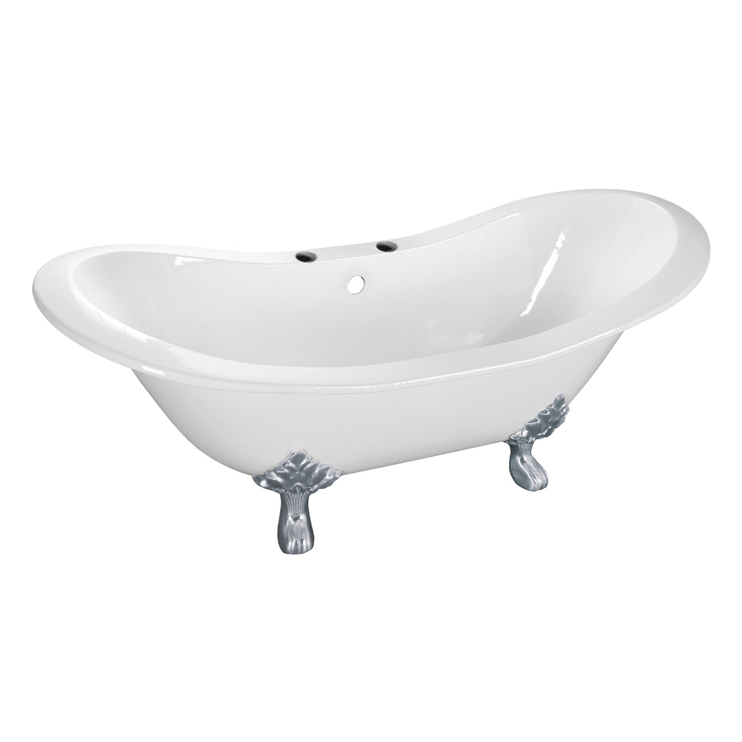 Aqua Eden 61-Inch White Cast Iron Oval Double Slipper Clawfoot Bathtub with 7-Inch Faucet Drillings & Polished Chrome Finish - Vintage Bathroom Centerpiece for Luxury Spa Experience
