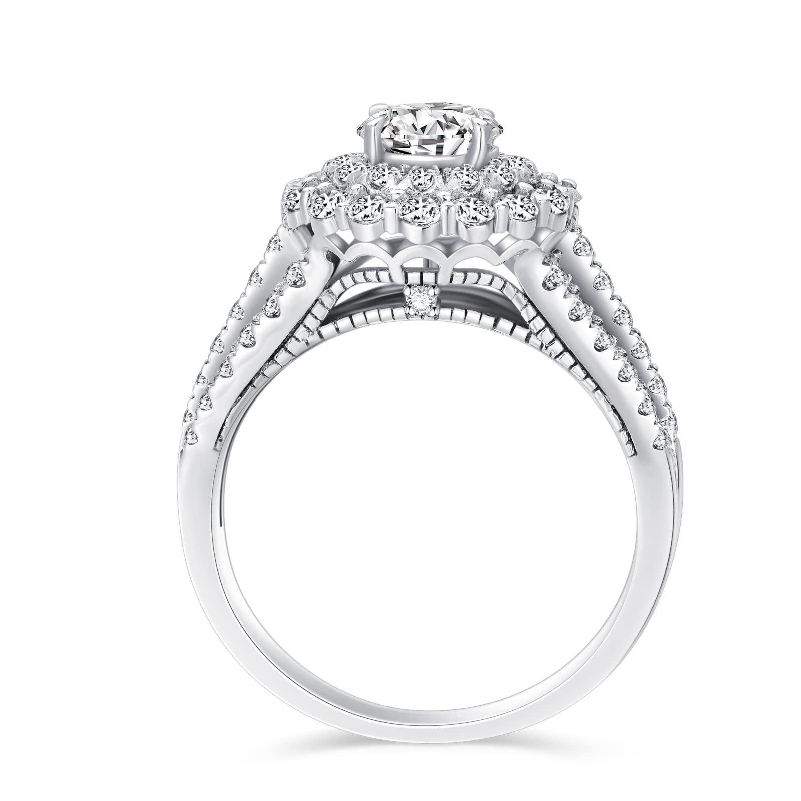 1.5 Carat (ctw) D-VVS1 Moissanite Engagement Ring for Women - Platinum Plated Sterling Silver Wedding Band, Anniversary Gift for Her - Perfect for Proposals, Bridal Jewelry & Special Occasions
