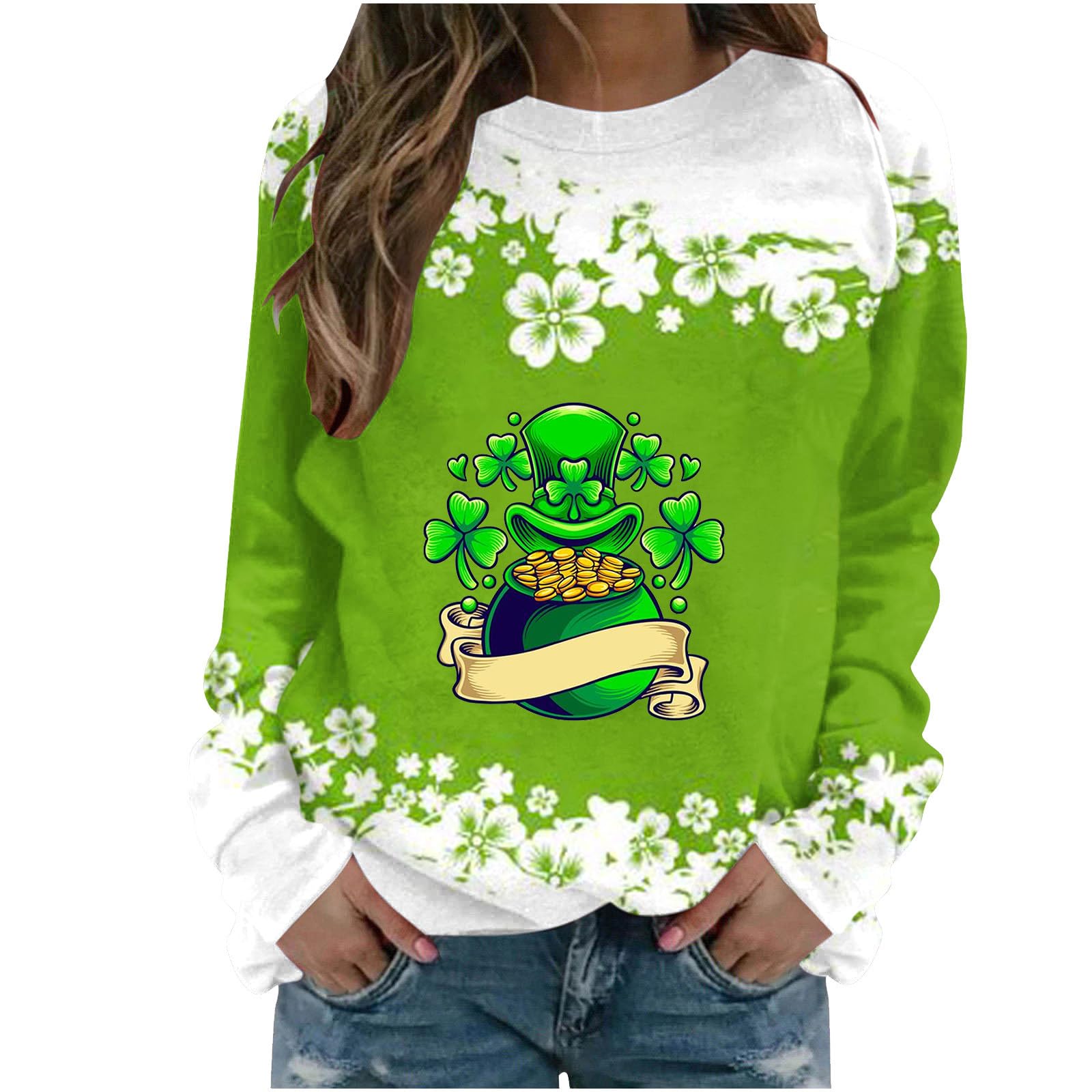 KICILVS St. Patrick's Day Teacher Shirt - Lucky Shamrock Long Sleeve Holiday Sweatshirt for Women | Saint Patrick's Day Party, School Celebration & Irish-Themed Events