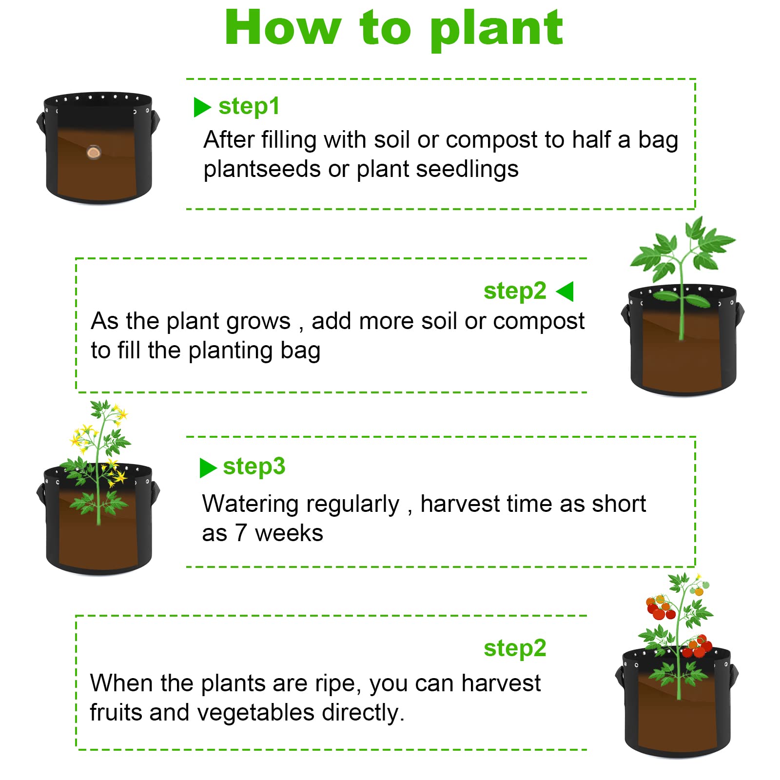 7 Gallon Fabric Pots with Holes 5-Packs, Thickened Non-Woven Aeration Grow Bags with Handles - Reinforced Weight Capacity for Indoor/Outdoor Plants, Vegetables, and Herbs - Ideal for Gardening, Hydroponics, and Container Planting
