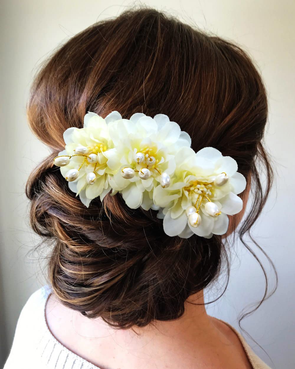 Rose Flower Hair Comb Slide - Elegant Hair Accessories for Women & Girls | Perfect for Weddings, Prom, Parties & Everyday Wear (Cream, 2285)