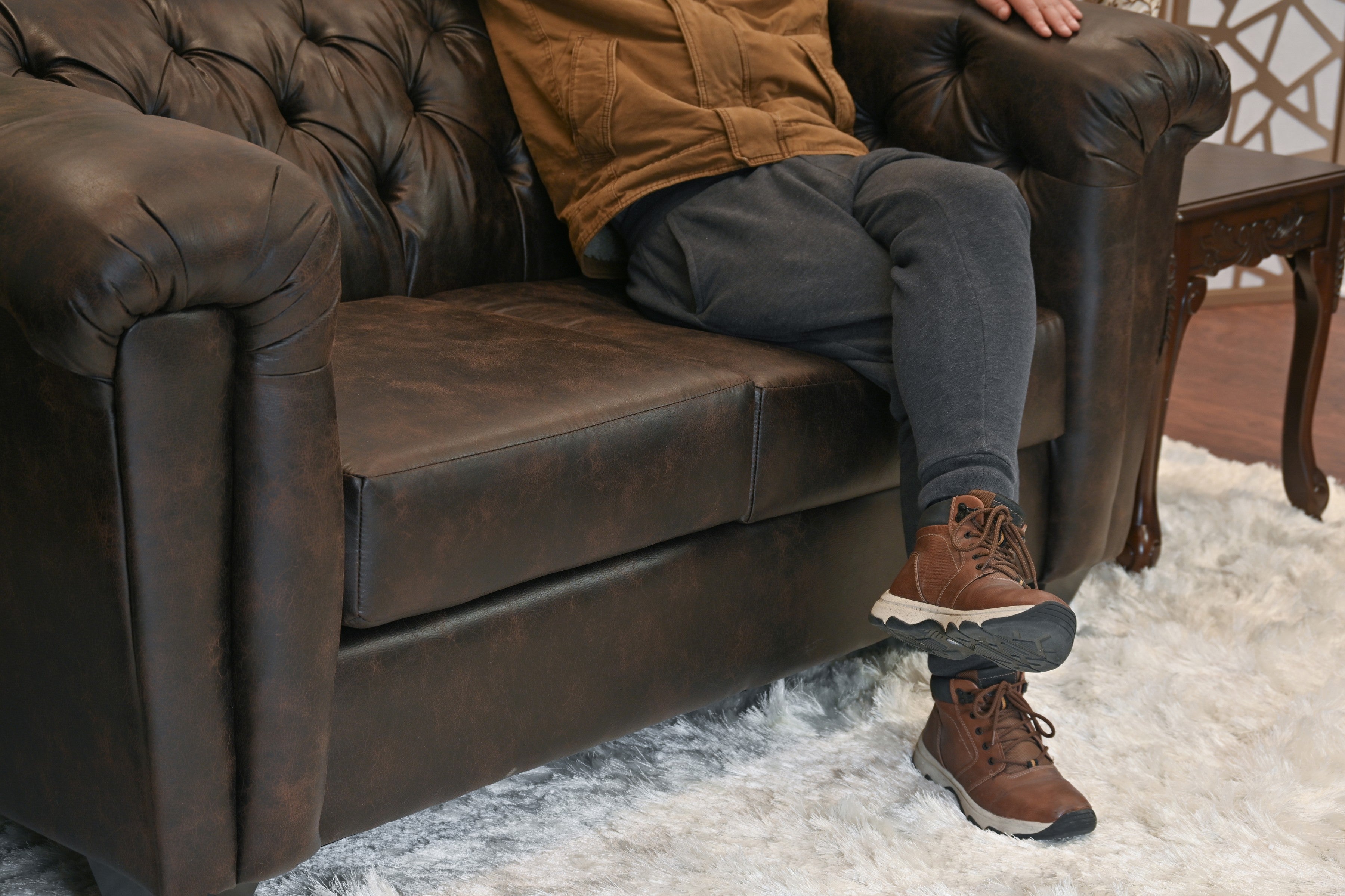 Horton Faux Leather Chesterfield Loveseat Sofa - Brown - Classic Tufted Small Couch for Living Room, Office & Lounge Areas