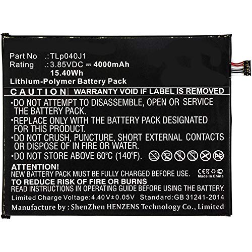 Synergy Digital Replacement Battery for Alcatel A30 Tablet - 4000mAh Li-Polymer Battery (Compatible with TLp040J1) | Perfect for Travel, Work & School Use