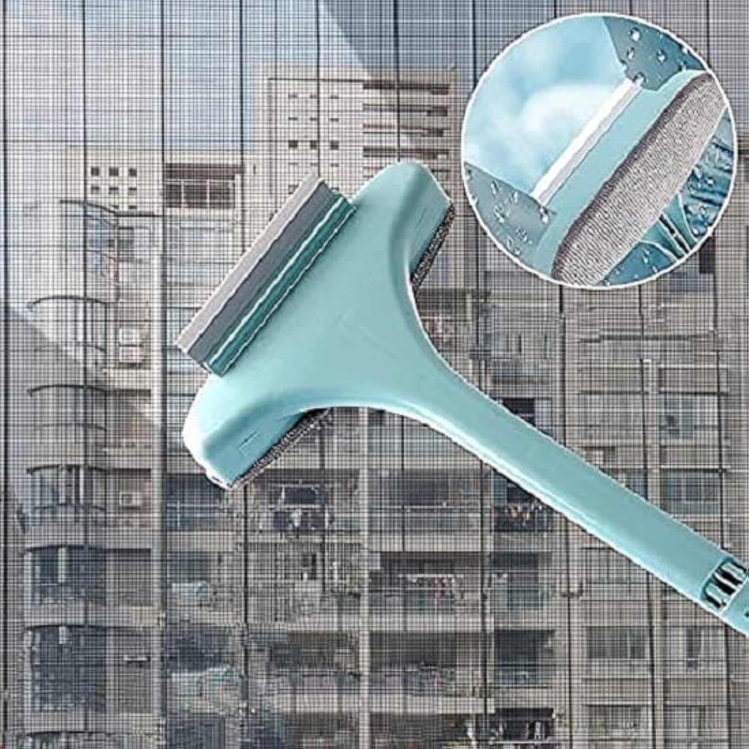 Rushwak 2-in-1 Multifunctional Window Cleaning Brush with Extended Handle - Double-Sided Mesh Cleaner & Wiper for Windows, Screens & Home Use - Pack of 1 (Multi Color) - Perfect for Glass Doors, Shower Screens & Patio Doors