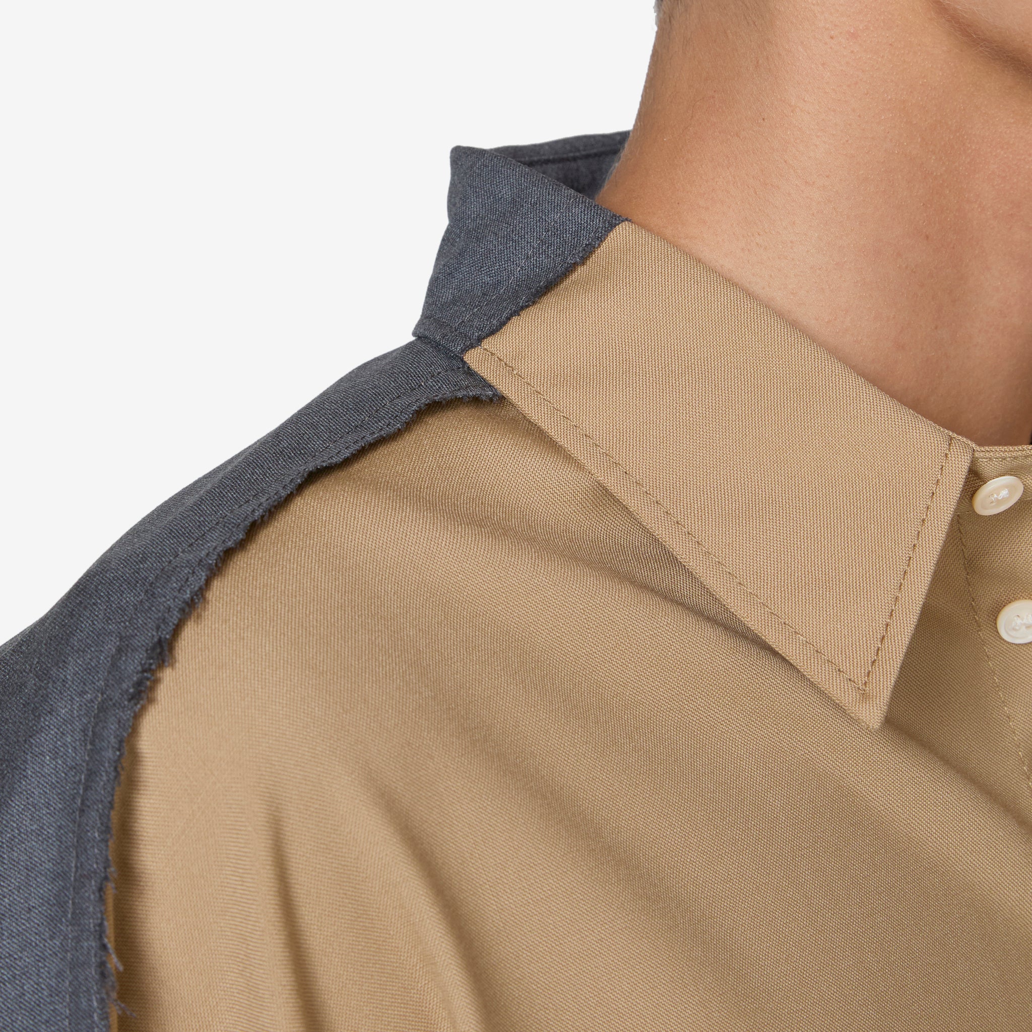 Stylish Contrast Panel Tropical Wool Shirt in Dijon Color - Perfect for Casual Outings and Business Casual Attire