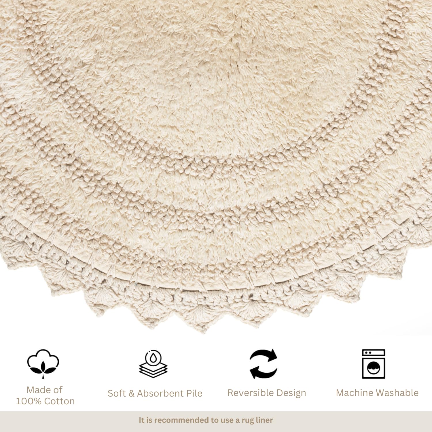 RAJRANG Short Bathroom Rug 24x17 Inches - 2 Pack Cotton Crochet Reversible Boho Bath Mat | Non-Slip Soft Floor Mat for Bathroom, Shower, Vanity & Bedroom Decor