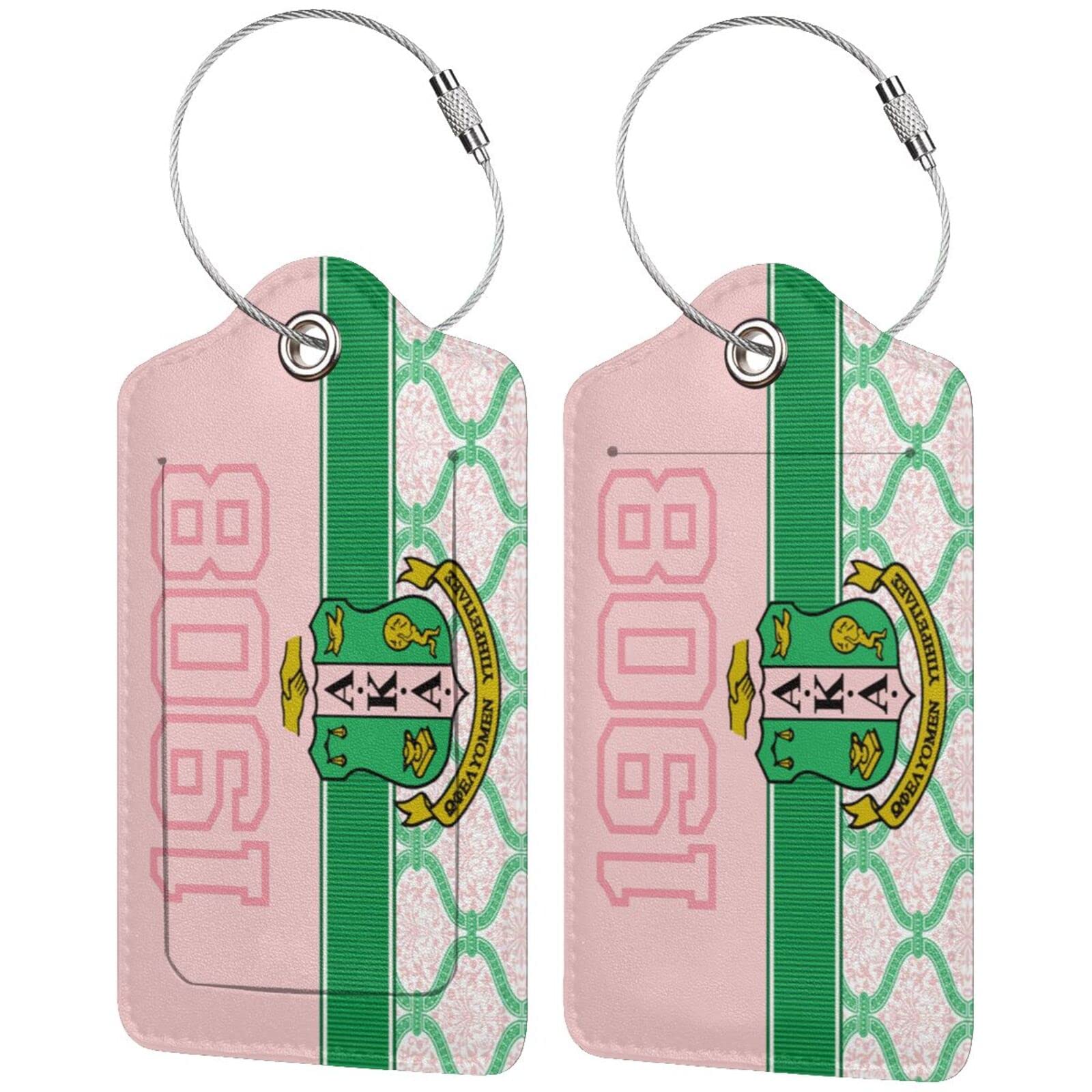 2 Pack Leather Luggage Tags with Privacy Cover - Stainless Steel Loop ID Tags for Suitcases, Travel Bags & Backpacks - Perfect Sorority Gifts for Women, Sisters & Travelers | Great for Airports, Cruises & College Dorms