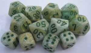 Chessex Dice d6 Sets: Marble Green Swirl with Dark Green Pips - 12mm Six Sided Die (36 Count) Bulk Dice for RPG, D&D, Board Games and Tabletop Gaming