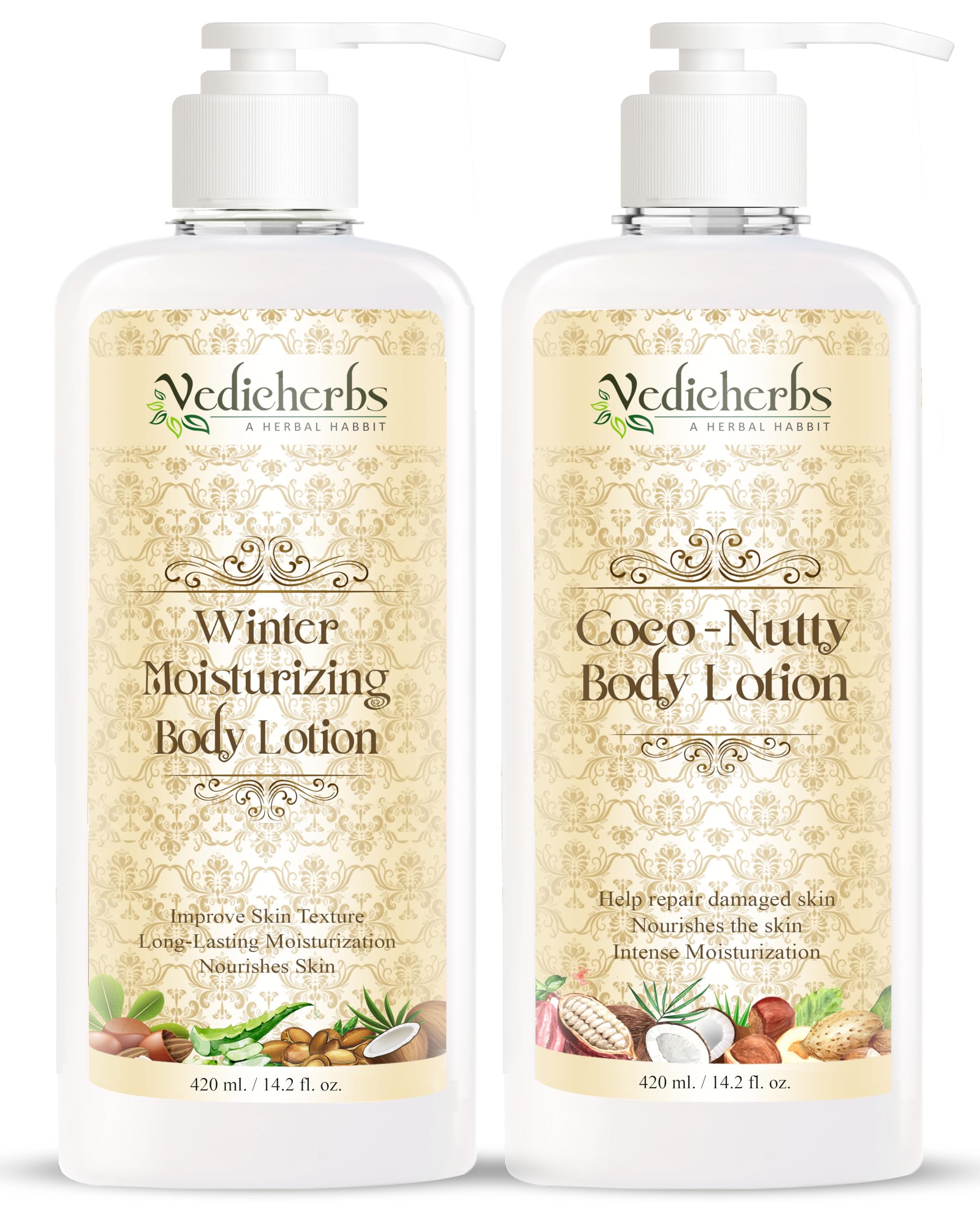 Vedicherbs Winter Moisturizing Body Lotion with Shea Butter & Coconut Oil - Hydrating & Nourishing Dry Skin - Perfect for Cold Weather & Daily Skincare Routine
