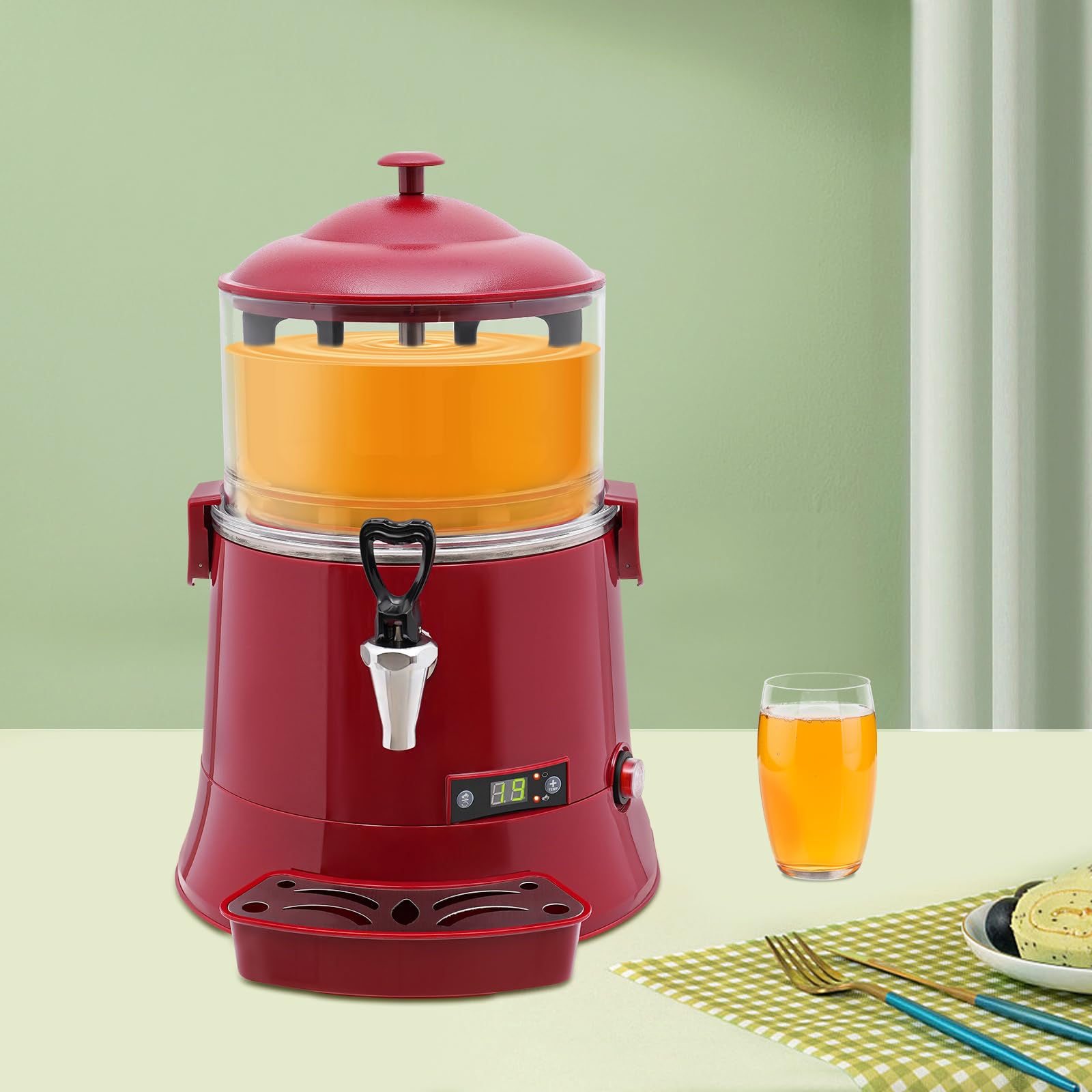 5L Commercial Hot Chocolate Machine - 400W Hot Chocolate Dispenser with Temperature Control (86-194℉) for Milk, Soy Milk & Tea - Perfect for Cafes, Restaurants & Events (Red)