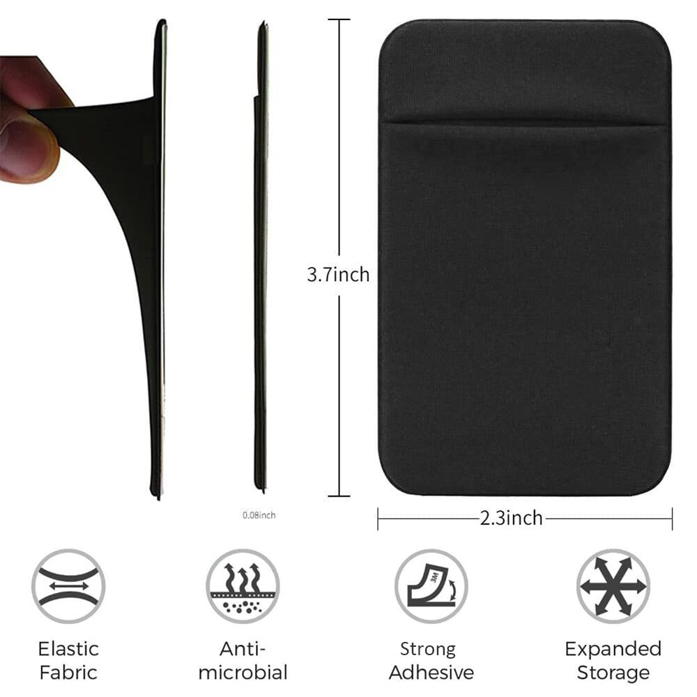 3Pack Sticky Phone Card Holder - Double Pocket Wallet Sticker for ID, Credit Cards & Cash - Stretchy Adhesive Back for All Smartphones (Purple, Silver, Black) | Perfect for Travel, Shopping & Daily Commute