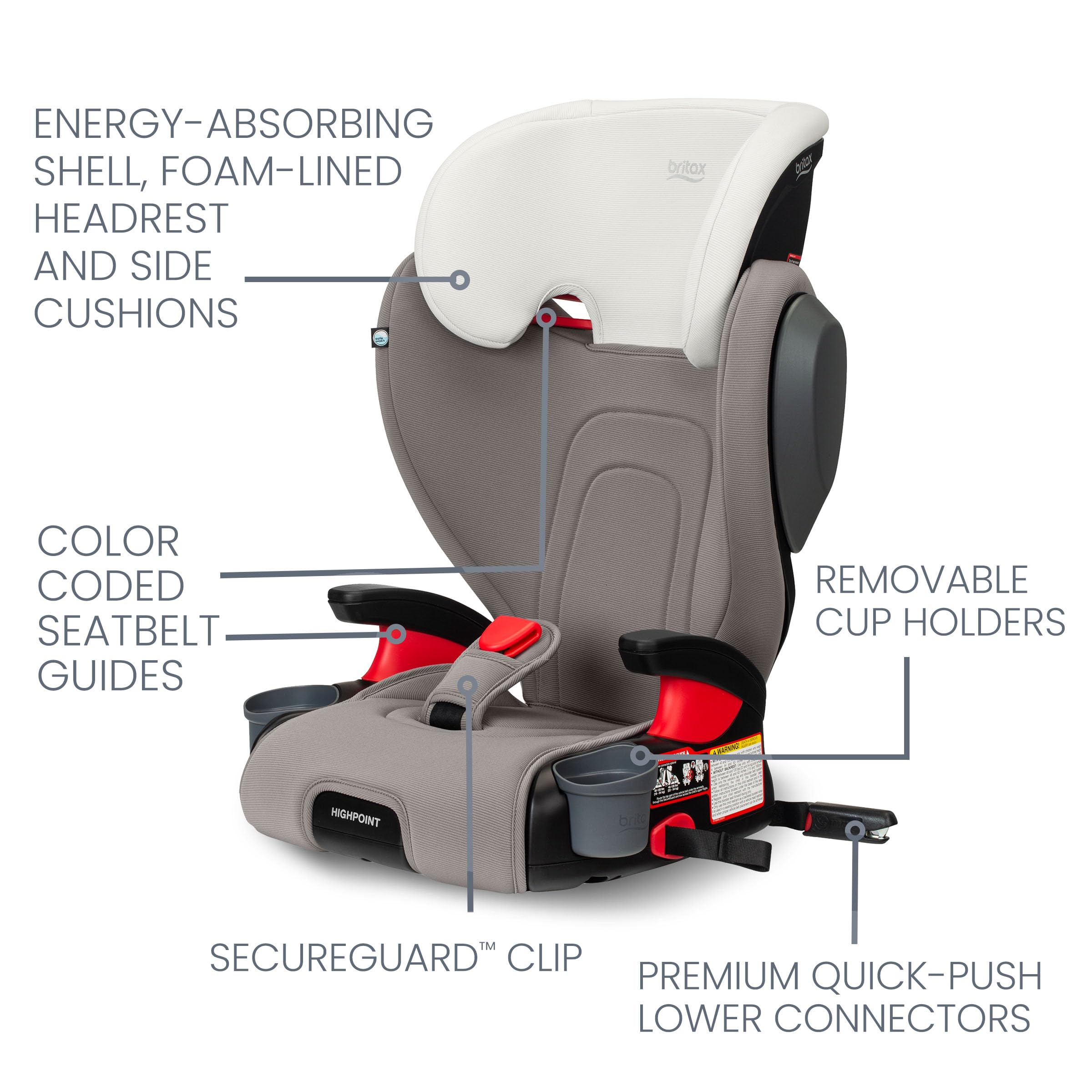 Britax Highpoint Backless Belt-Positioning Booster Car Seat for Kids - SafeWash Gray Ombre | Lightweight & Comfortable | Ideal for Travel, School & Daily Commute
