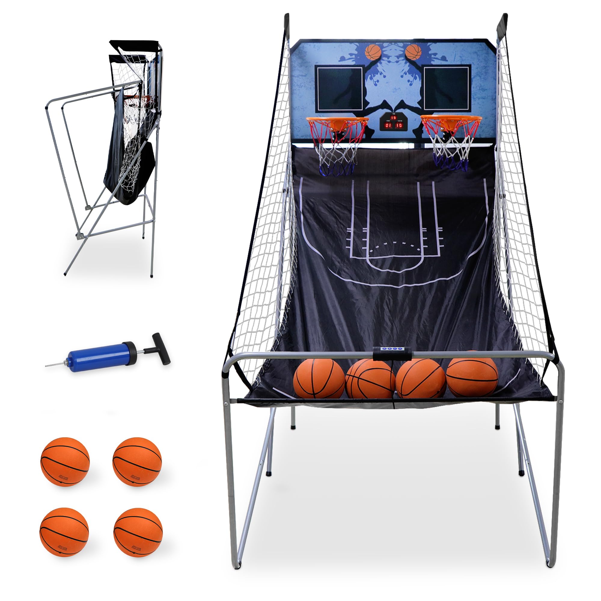 Foldable Electronic Dual Shot Basketball Hoop Arcade Game Machine - Indoor Basketball Game with LED Scoring & 4 Balls for 2 Players - Fun for Kids & Adults - Perfect for Home Entertainment, Game Rooms & Family Gatherings