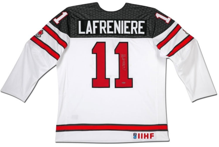 Alexis Lafreniere Autographed Team Canada Nike White Jersey - Upper Deck Authenticated - Perfect for Hockey Fans, Collectors & Game Day Wear