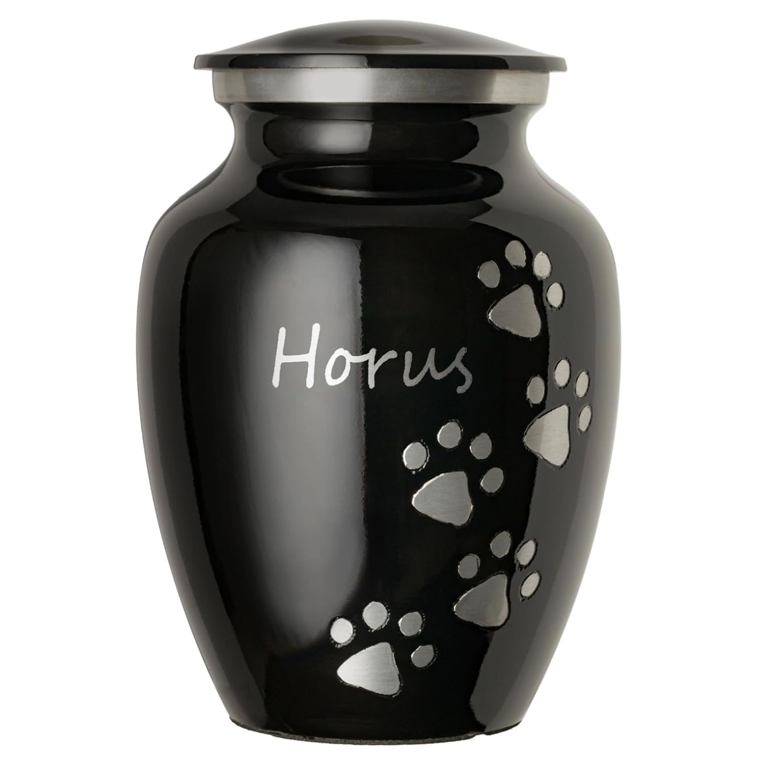 Personalized Pet Urn for Dogs and Cats - Ottillie Paws Premier Series Memorial Urn with Laser Engraving, Medium Ebony with Vertical Pewter Paws - Perfect for Home Memorials and Pet Cremation Keepsakes
