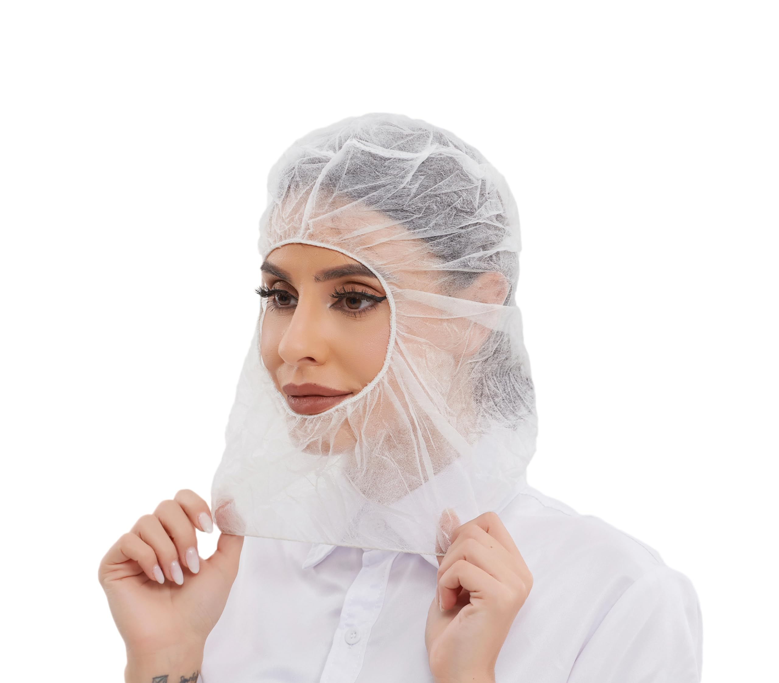 Disposable Full Face Hair Net & Beard Cover Combo - White (100 Pack & 1000 Pack) - Food Service, Medical, Laboratory & Industrial Use