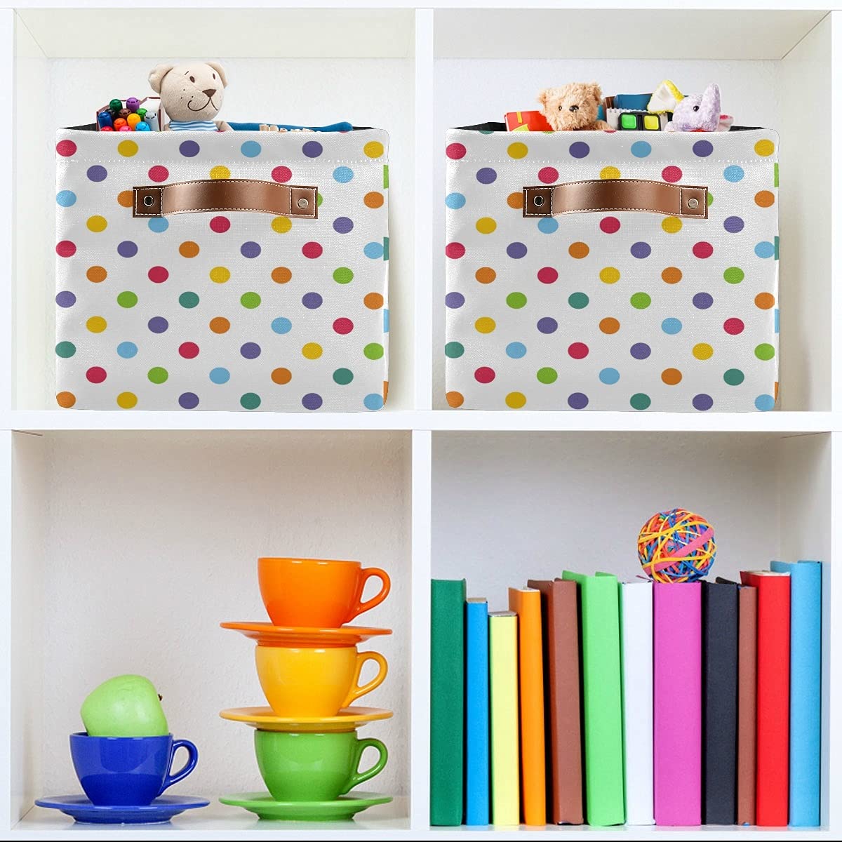 Rainbow Polka Dot Collapsible Storage Bins with Handles - Foldable Fabric Storage Cube Basket for Closet, Nursery, Bedroom & Home Office Organization (1 Pack) | Perfect for Toy Storage, Laundry Sorting & Shelf Organizing