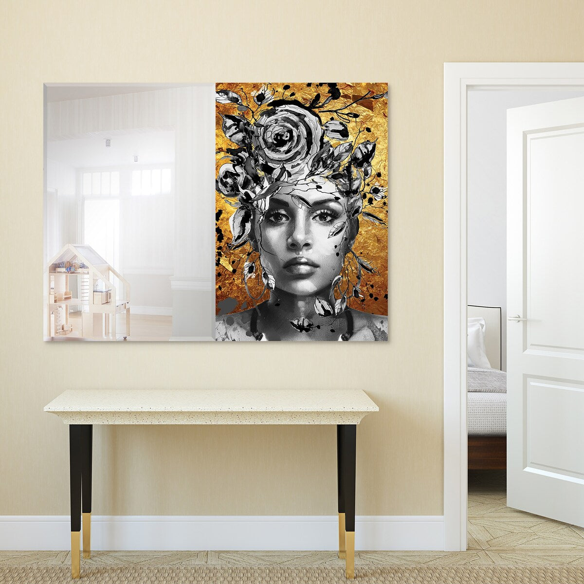 Be Yourself Rectangular Beveled Mirror - Free Floating Printed Tempered Art Glass - 48 x 36 Inches - Clear Wall Mirror for Living Room, Bedroom & Entryway Decor