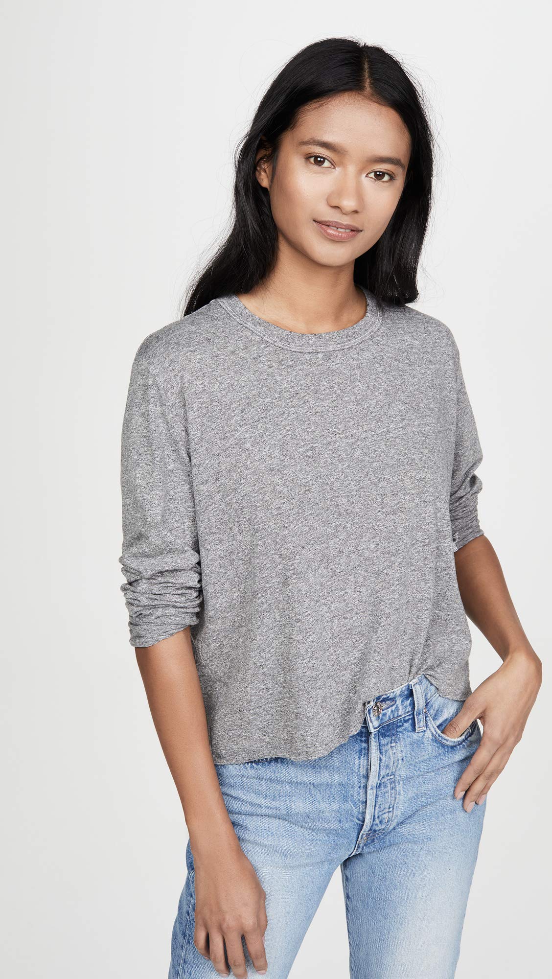 THE GREAT. Women's Long Sleeve Crop Top T-Shirt - Soft Casual Tee for Layering, Workouts & Everyday Wear
