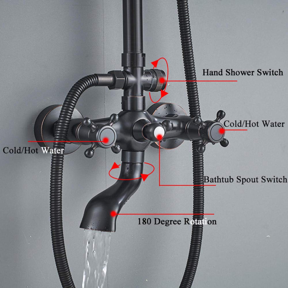 8 Inch Rainfall Shower Head Set - Brass Black Bronze Wall Mount Dual Handle Faucet Mixer Tap for Bathroom | Perfect for Modern Home Spa Experience & Water Saving