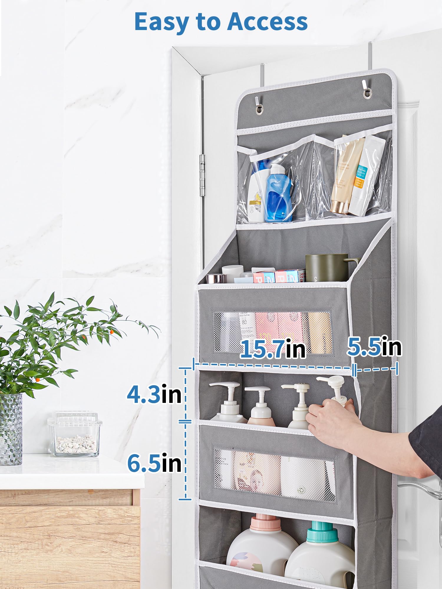 JARLINK 5-Shelf Over Door Organizer with Clear Window - Heavy Duty Hanging Storage (50 lbs Capacity) - Perfect for Bedroom, Bathroom, Nursery, Pantry & Toy Organization - Space-Saving Grey Storage Solution for Diapers, Toys & Household Items