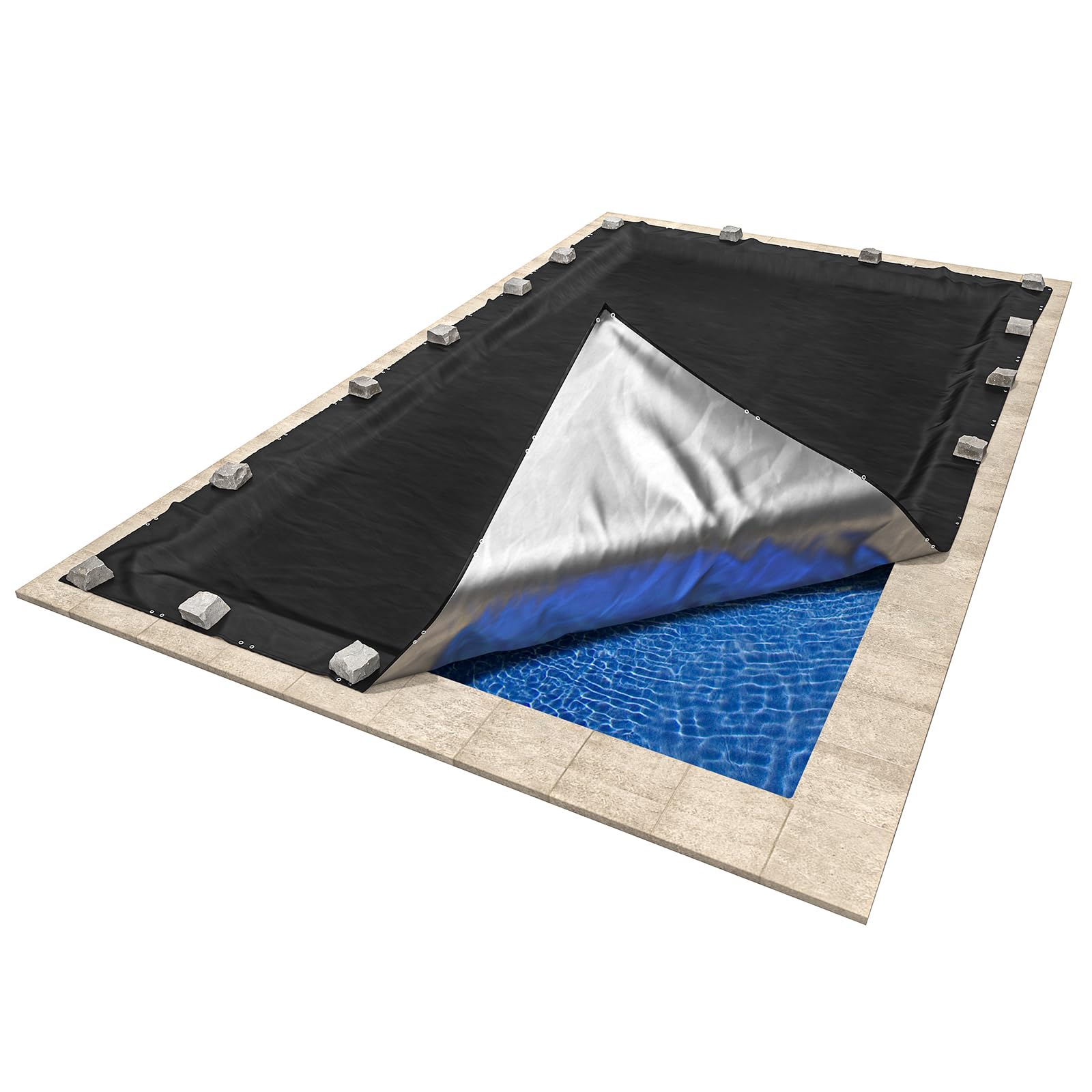 Future Way 16x32 FT Heavy Duty Rectangular Inground Pool Cover - Winter Swimming Pool Protection, Superior Strength & UV Resistant for Cold Weather - Black | Perfect for Seasonal Pool Maintenance & Winterization