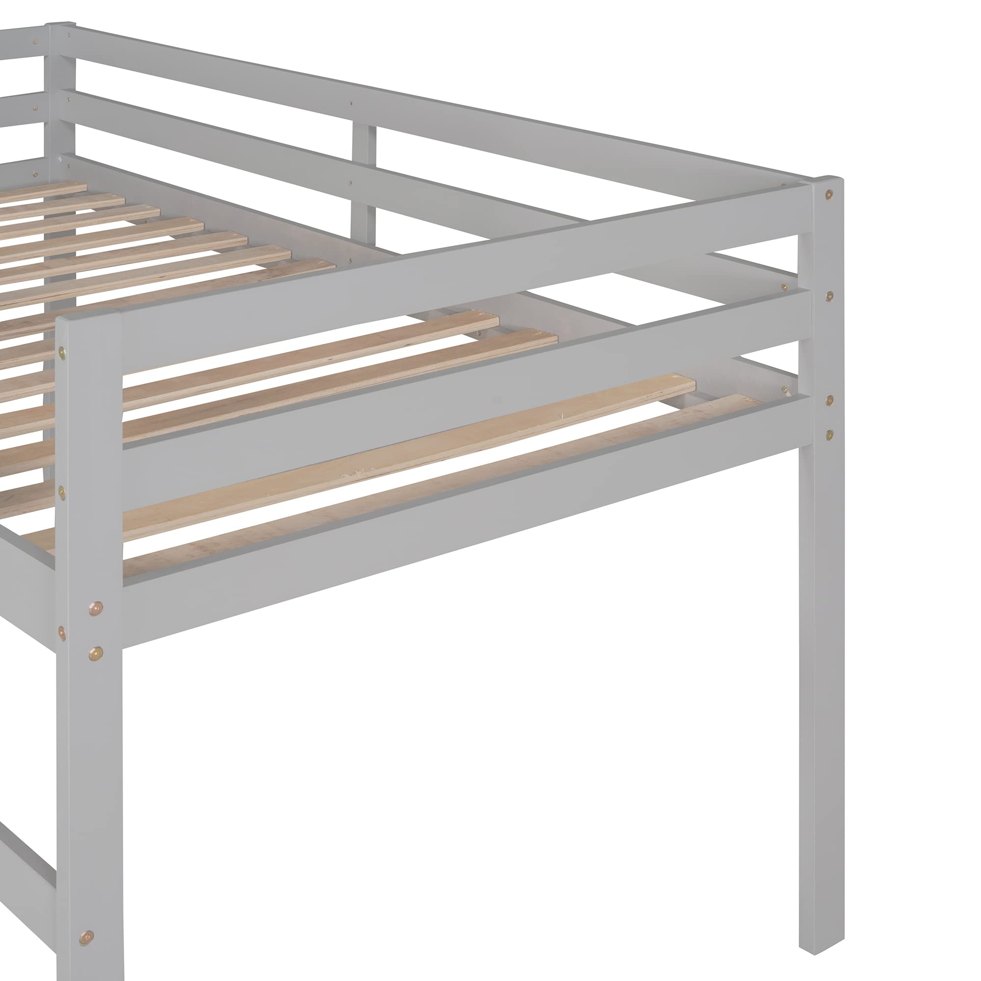 Harper & Bright Designs Twin Size Kids Low Loft Bed with Slide - Sturdy Wooden Loft Bed Frame in Gray - Perfect for Small Bedrooms, Playrooms & Space-Saving Kids' Rooms