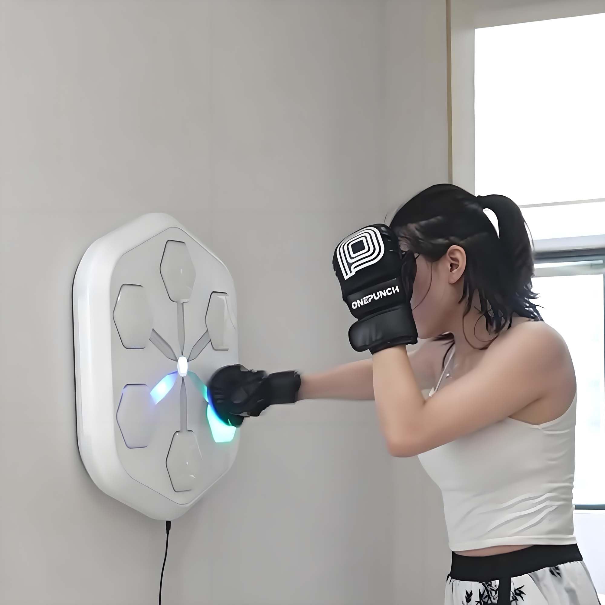 ONEPUNCH Boxing PRO 3.0 - Full LED Boxing Machine with Electronic Music for Home Gym & Fitness Training | Interactive Punching Game Equipment for Cardio Workout (White) | Perfect for Boxing Training, Stress Relief & Party Entertainment